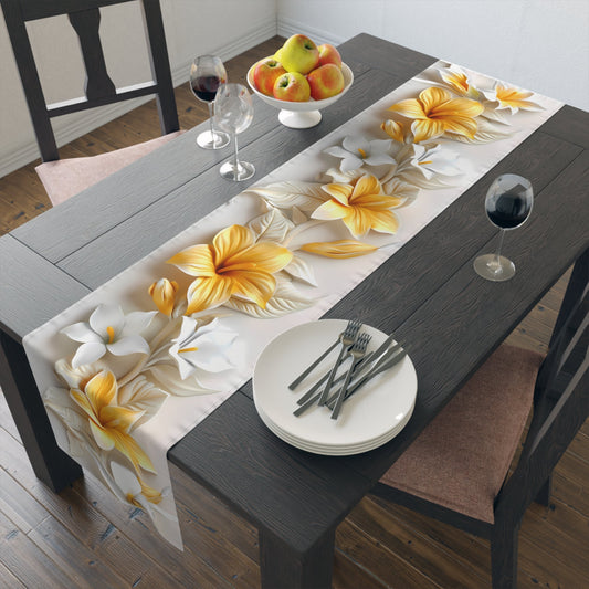 3D Table Runner with Golden Yellow Mandevilla Floral Design (16" × 72")