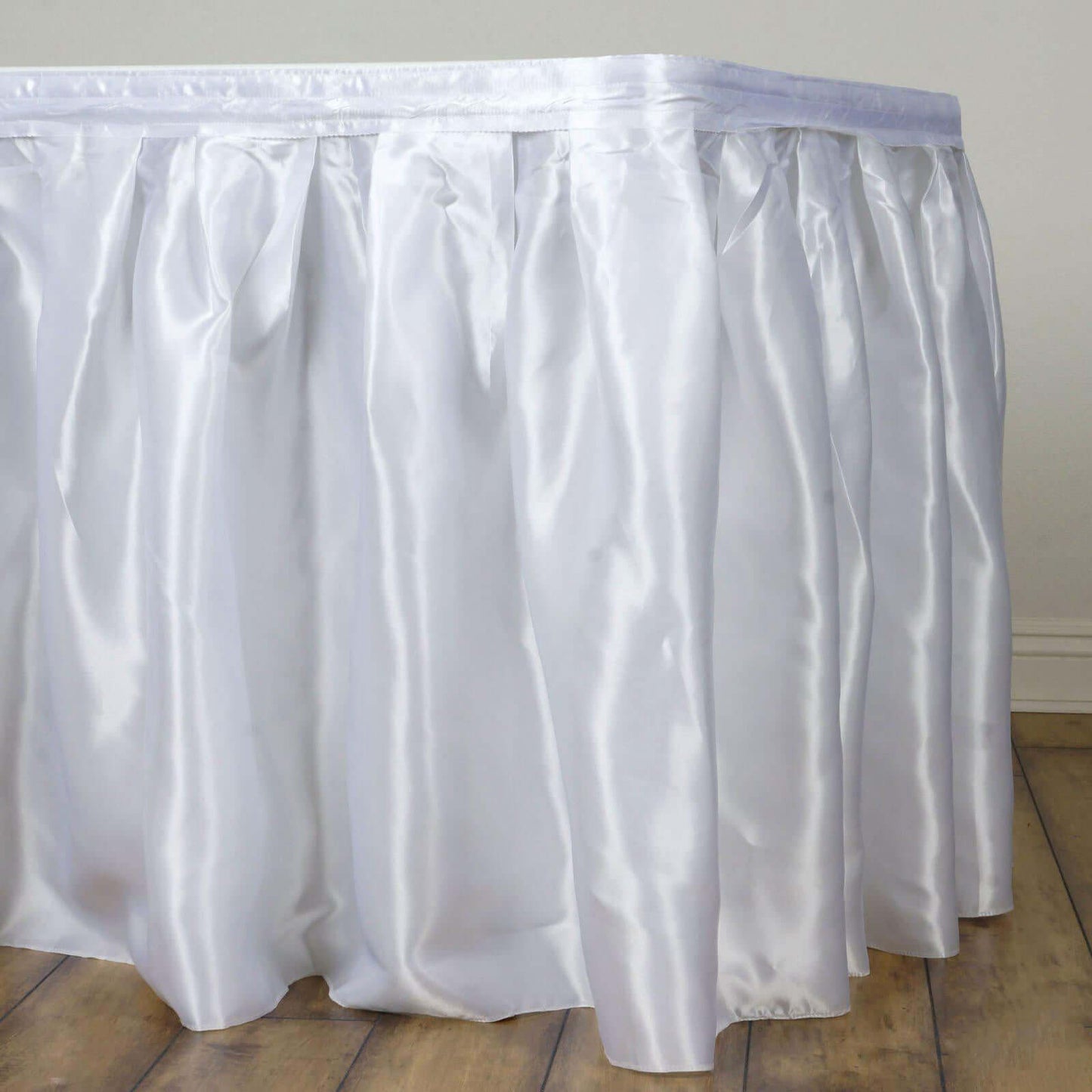 White Pleated Satin Table Skirt 21ft