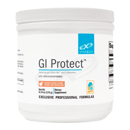 XYMOGEN GI Protect - IgG Immunoglobulin L-Glutamine Powder Supplement - Supports GI Lining + Gut Health, Cytokine Balance, Immune Health + Tissue Repair, Sugar & Stevia Free - Peach Flavor (6.14 oz)
