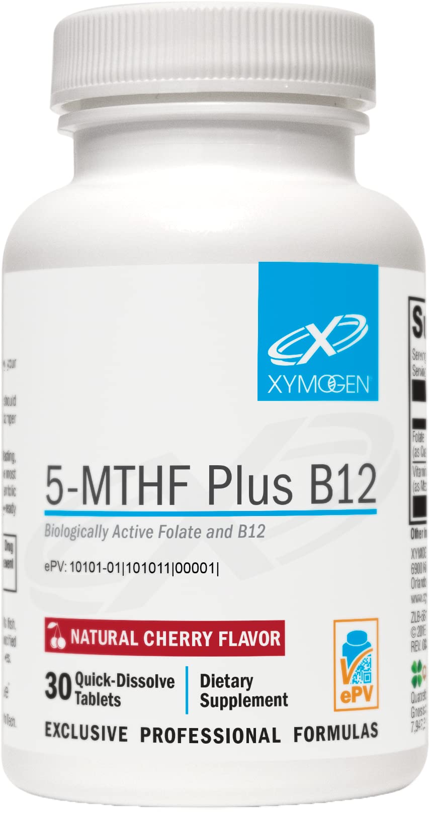 XYMOGEN 5-MTHF Plus B12 Cherry Flavor 30 Quick-Dissolve Tablets