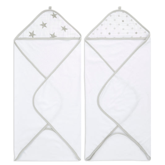 aden + anais Essential Cotton Muslin Hooded 2 pack Towels Dusty Grey