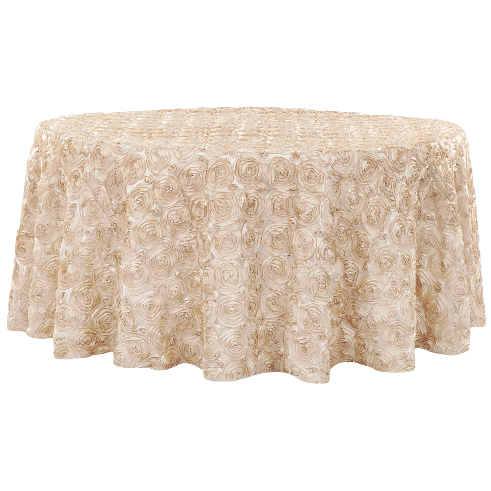 Wedding Rosette SATIN 120" Round Tablecloth - Champagne