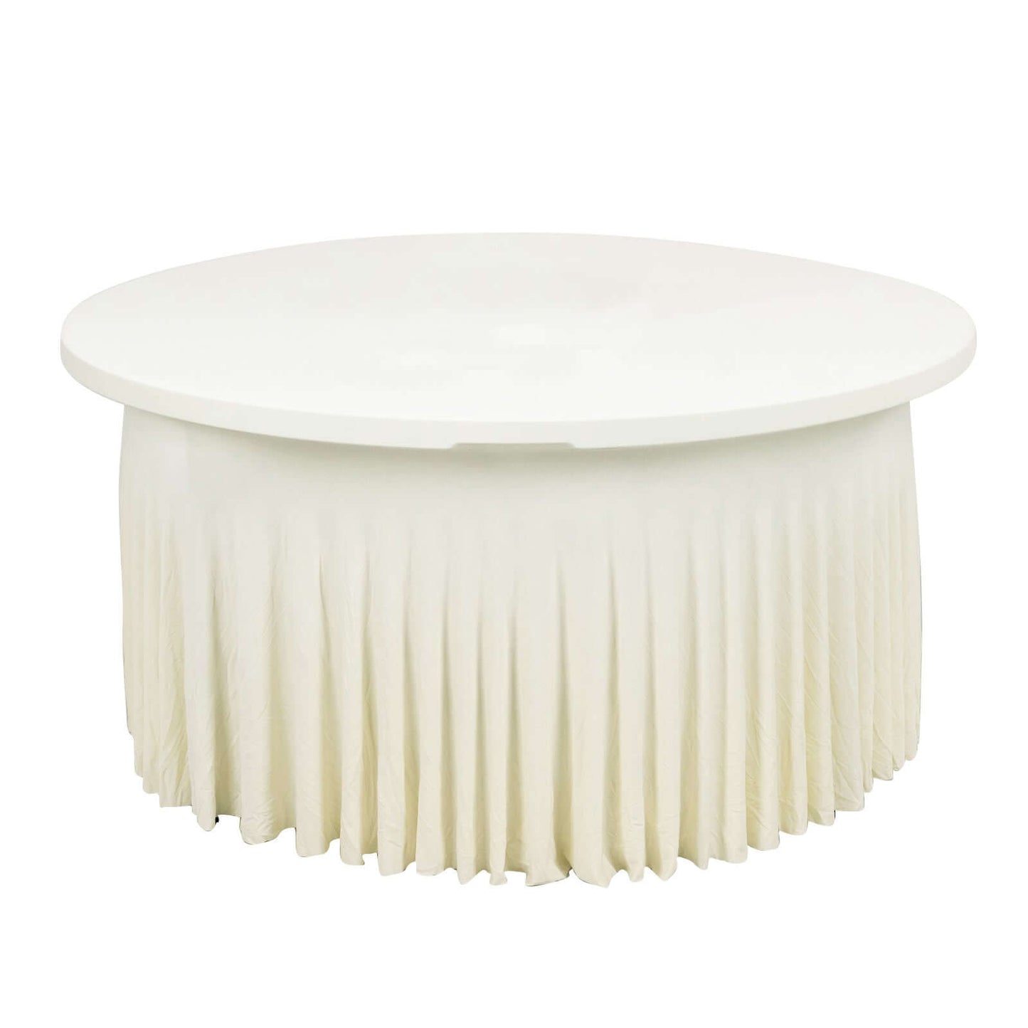 5ft Ivory Wavy Spandex Fitted Round 1-Piece Tablecloth Table Skirt, Stretchy Table Cover with Ruffles