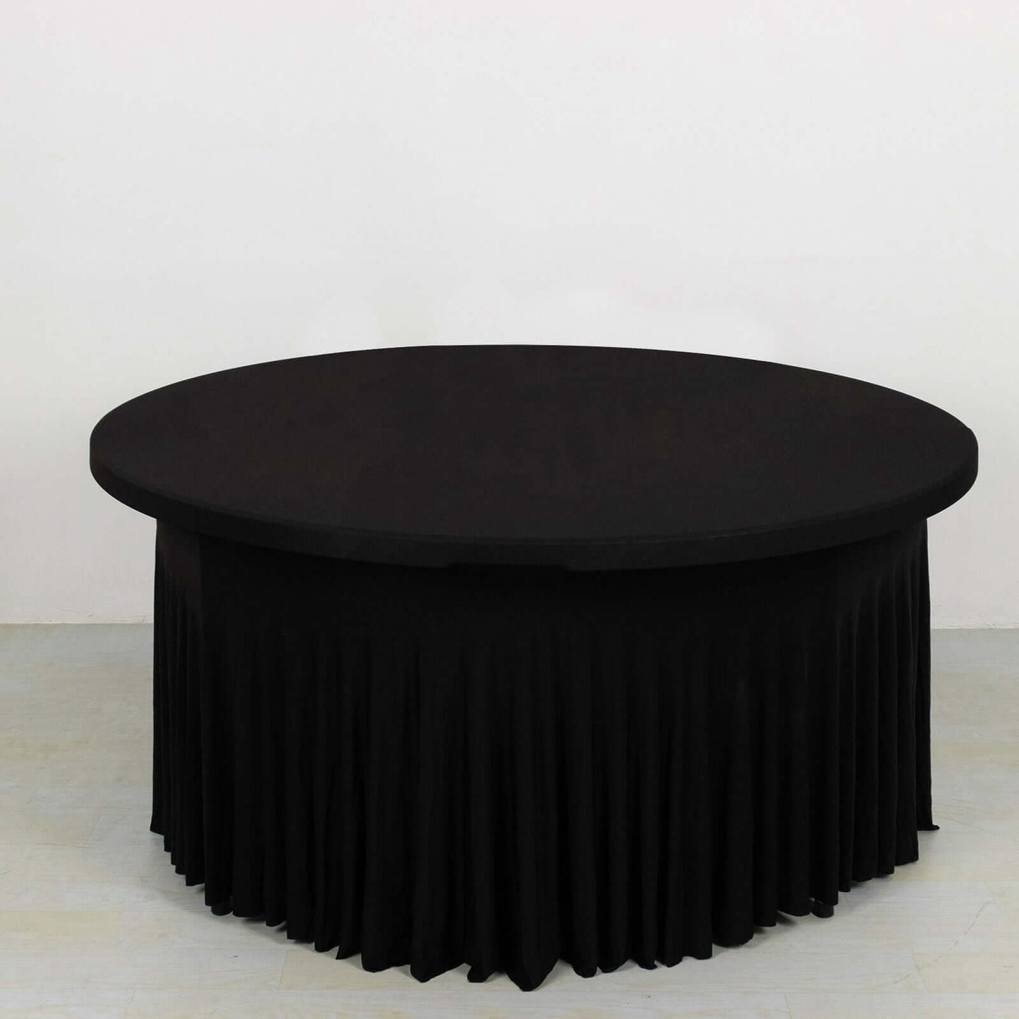 6ft Black Wavy Spandex Fitted Round 1-Piece Tablecloth Table Skirt, Stretchy Table Cover with Ruffles