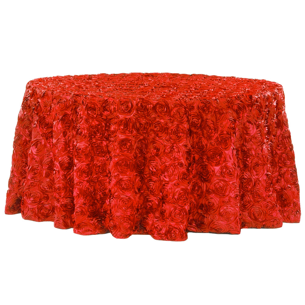 Wedding Rosette SATIN 120" Round Tablecloth - Red