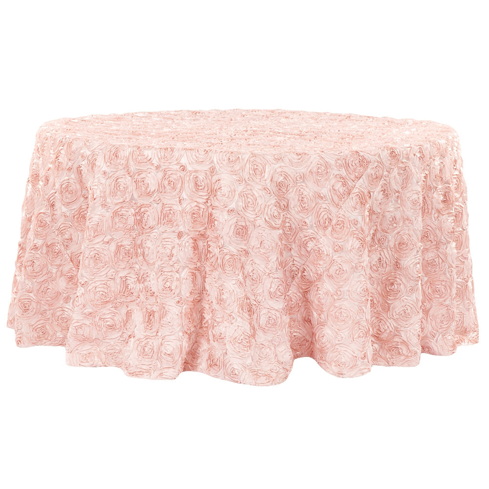 Wedding Rosette SATIN 132" Round Tablecloth - Blush/Rose Gold
