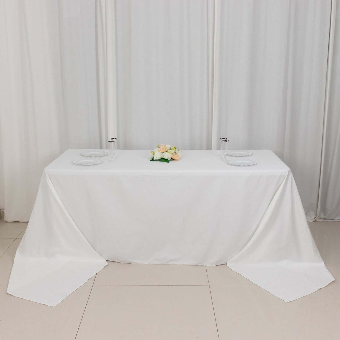 White Rectangle 100% Cotton Linen Seamless Tablecloth 90"x156"