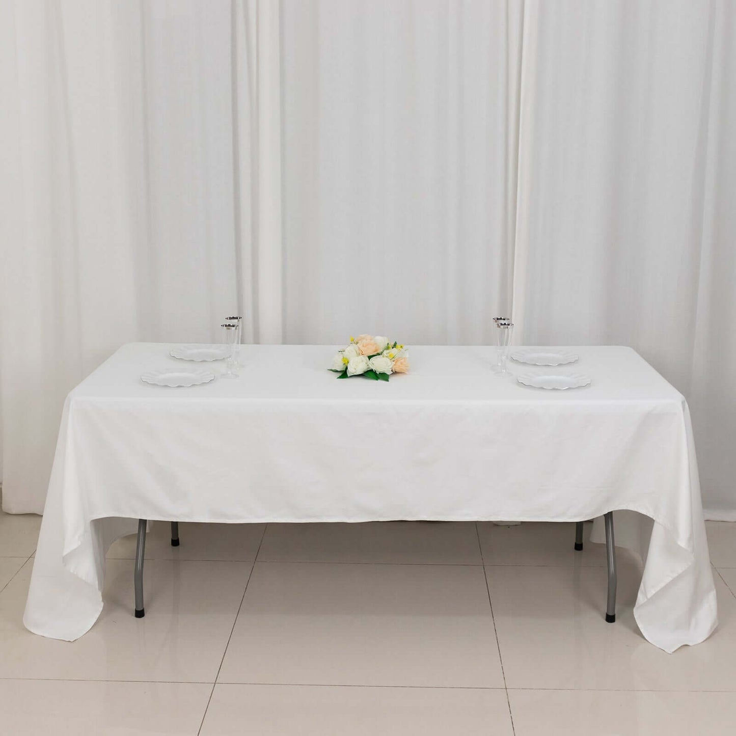 White Rectangle 100% Cotton Linen Seamless Tablecloth 60"x126"