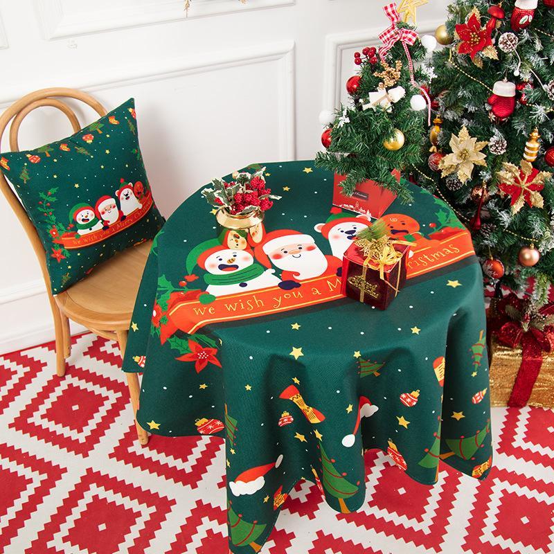 We Wish You a Merry Christmas Multi-Size Tablecloth, New Year Tablecloth, Green Table Cover, Washable Table Cloths for Dinner, Parties, Holiday Decorations