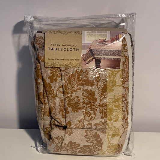 Acorns and Leaves Cotton Jacquard 60-Inch X 144-Inch Oblong Tablecloth