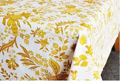 Versailles Yellow & White Provencal Tablecloth | 70" Round | Easy Care Coated Cotton