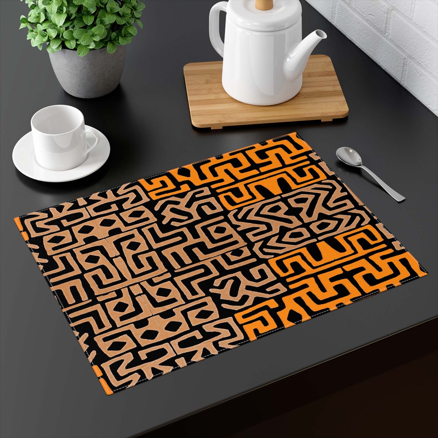 African Tabletop Placemat Kuba Geometric Print - Bynelo