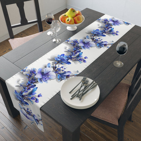 3D Table Runner with Blue Lavender Floral Design (16" × 72")
