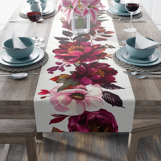 Viva Table Runner with Magenta and Crimson Floral Design (16" × 72")