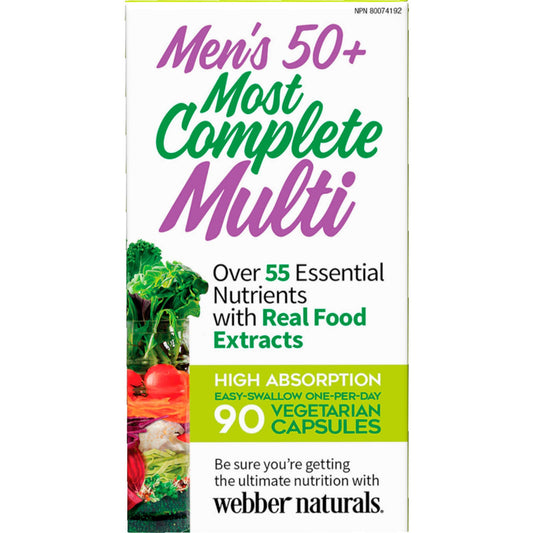 Webber Naturals Men's 50+ Most Complete Multi Iron-Free Bone Eye Health 90pc NEW