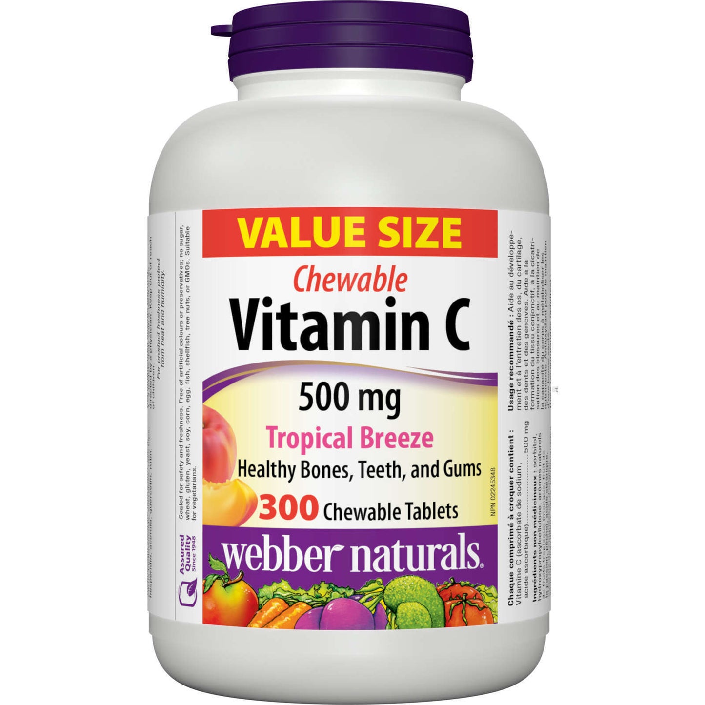 Webber Naturals Vitamin C Chewable 500 mg Support Immune Health Bone 300 pcs NEW