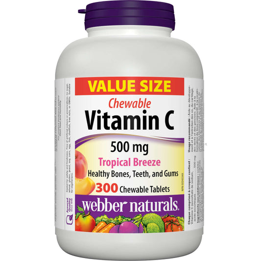 Webber Naturals Vitamin C Chewable 500 mg Support Immune Health Bone 300 pcs NEW