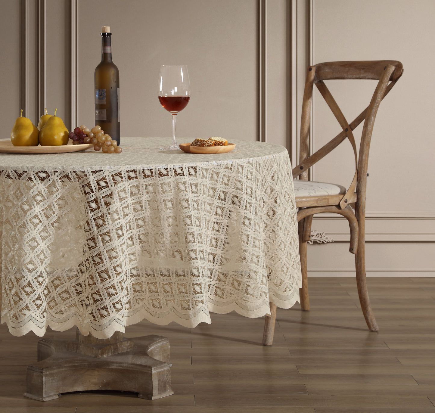 Alona Lace Round Fabric Tablecloth