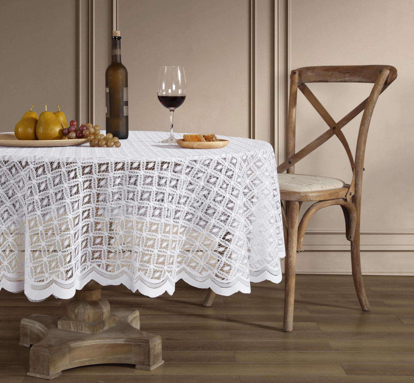 Alona Lace Round Fabric Tablecloth