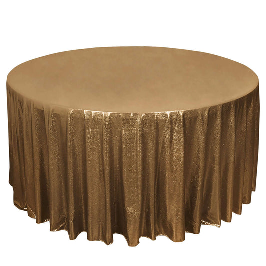 120" Antique Gold Shimmer Sequin Dots Polyester Tablecloth, Wrinkle Free Sparkle Glitter Table Cover
