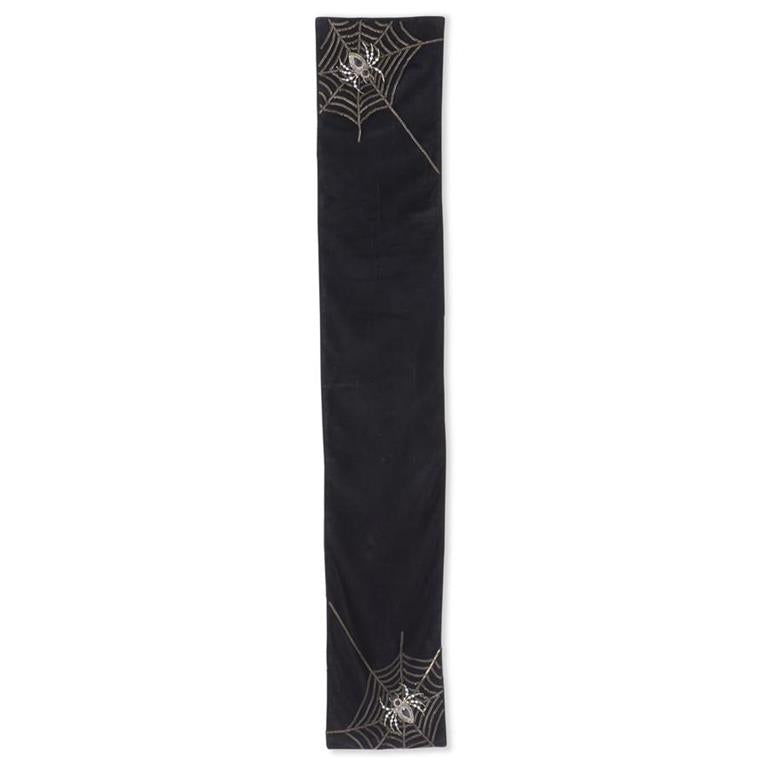 BEADED SPIDER BLACK VELVET TABLE RUNNER