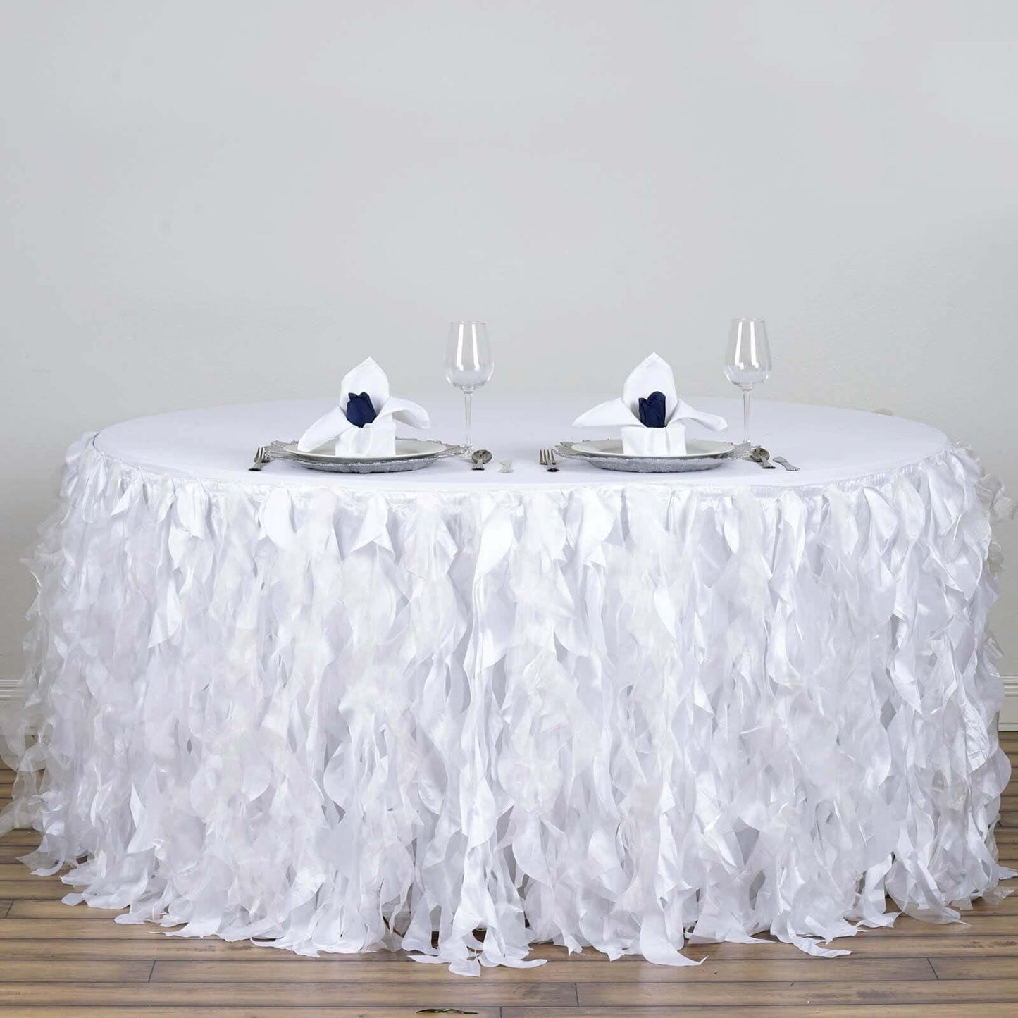 White Curly Willow Taffeta Table Skirt 14ft