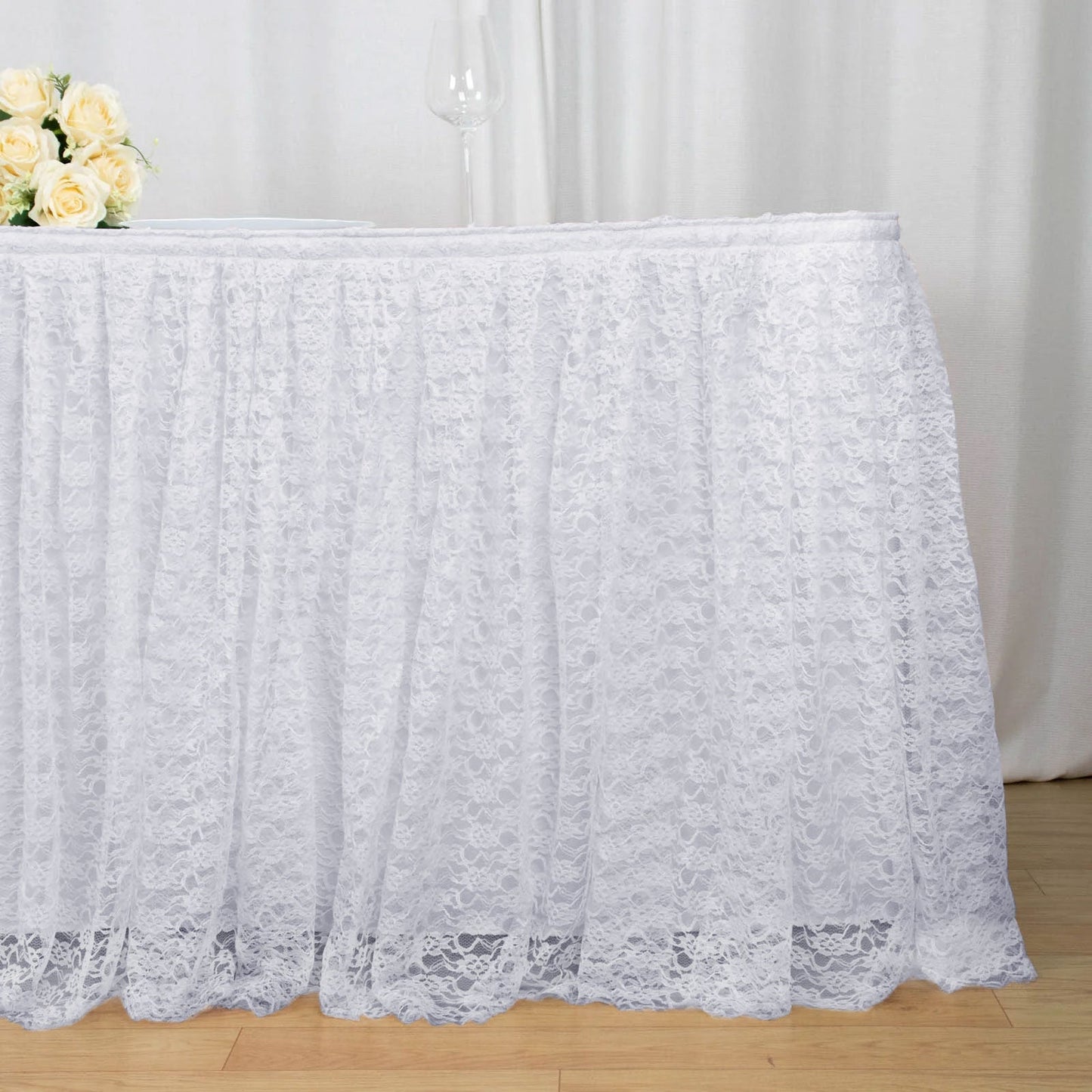 White Premium Pleated Lace Table Skirt 17ft