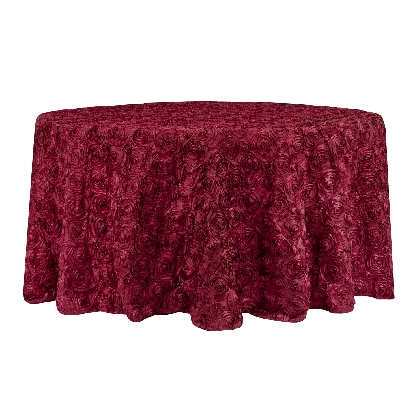 Wedding Rosette SATIN 120" Round Tablecloth - Burgundy