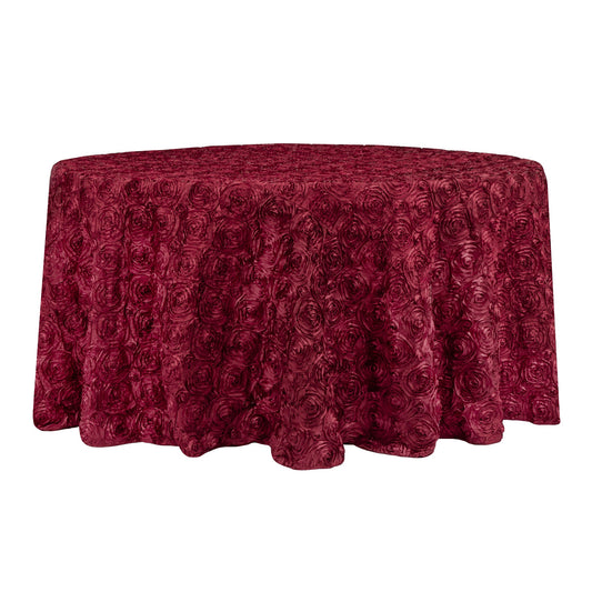 Wedding Rosette SATIN 120" Round Tablecloth - Burgundy