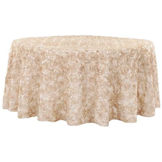 Wedding Rosette SATIN 132" Round Tablecloth - Champagne