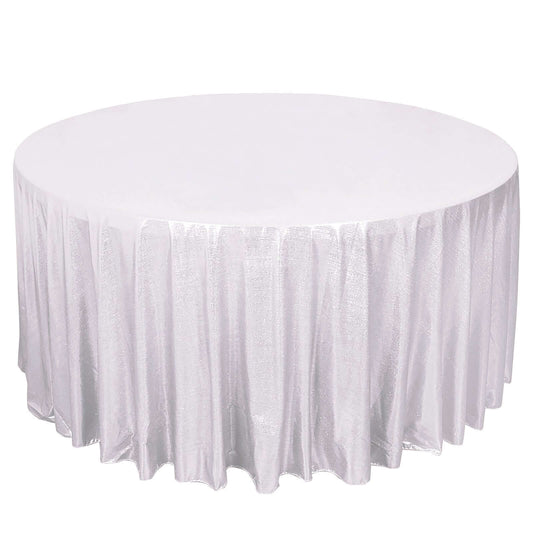 120" Silver Shimmer Sequin Dots Polyester Tablecloth, Wrinkle Free Sparkle Glitter Table Cover