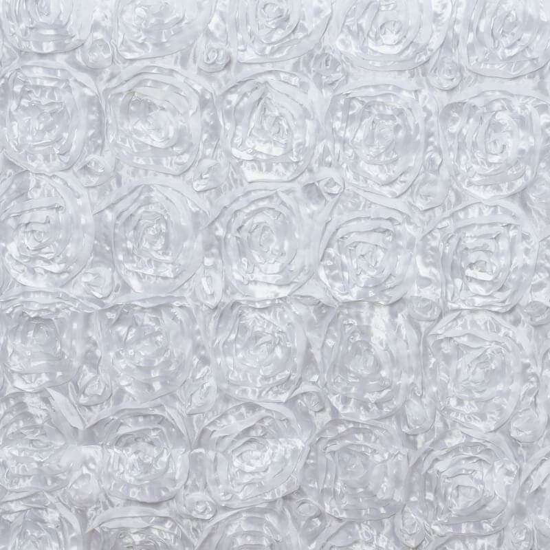 White Seamless Grandiose Rosette 3D Satin Rectangle Tablecloth 90"x156"