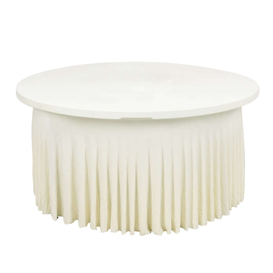 5ft Ivory Wavy Spandex Fitted Round 1-Piece Tablecloth Table Skirt, Stretchy Table Cover with Ruffles