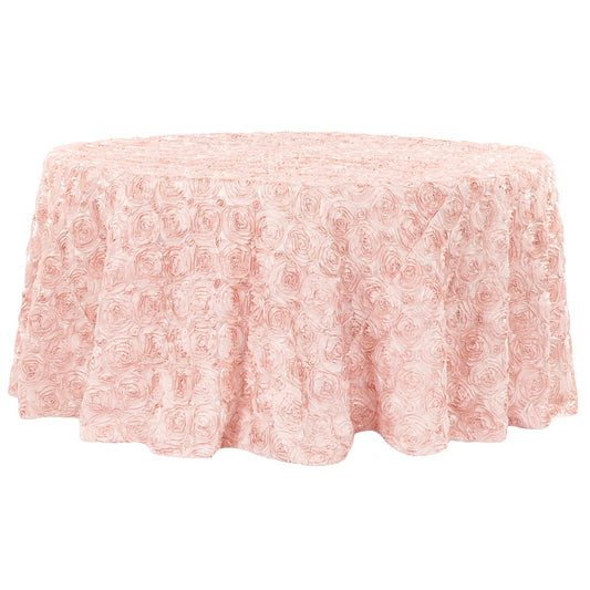 Wedding Rosette SATIN 120" Round Tablecloth - Blush/Rose Gold