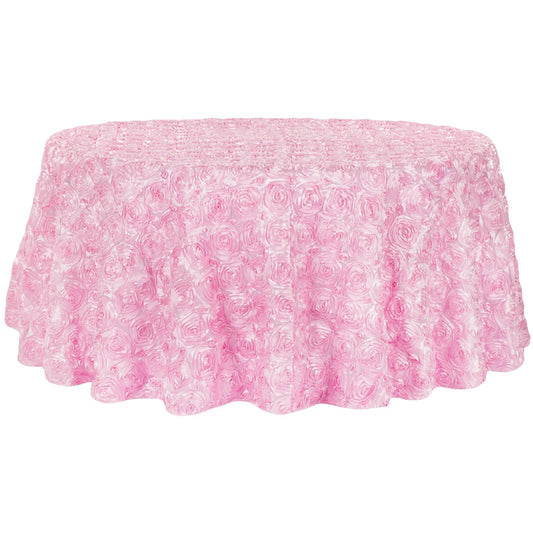 Wedding Rosette SATIN 120" Round Tablecloth - Medium Pink