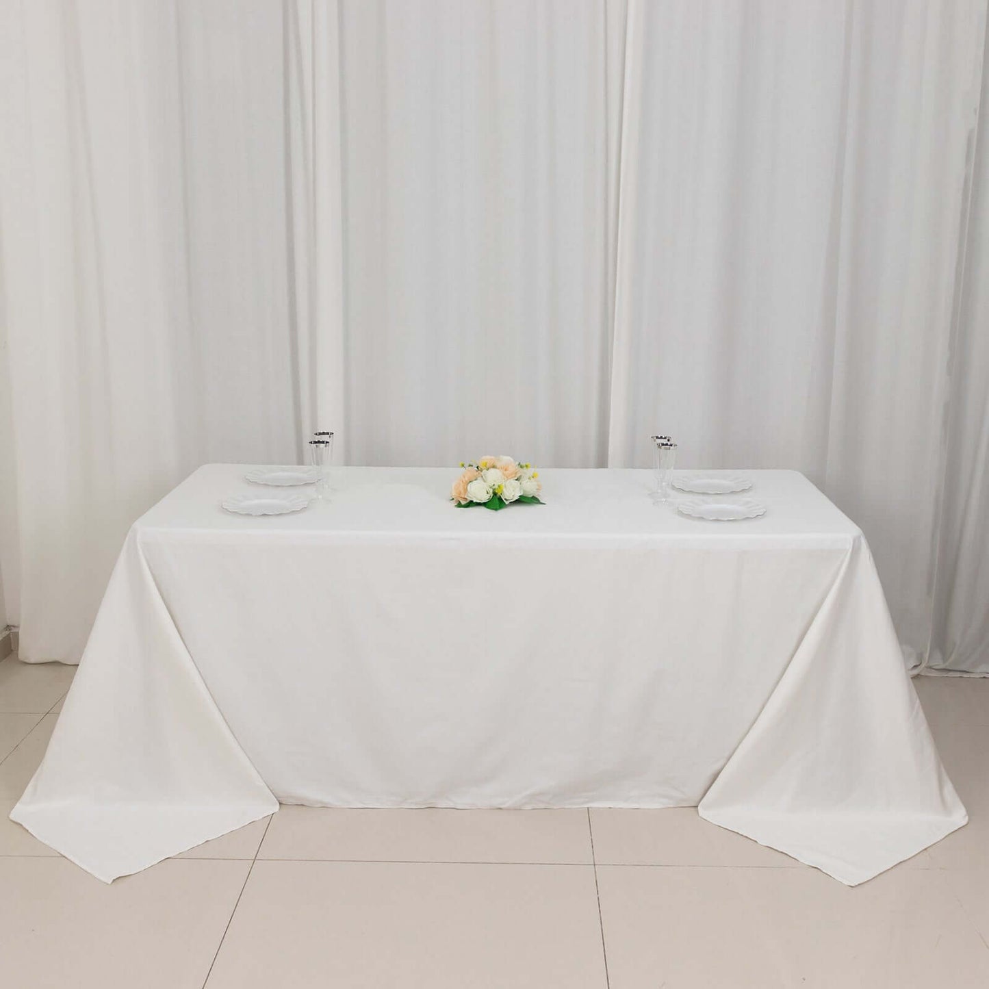 White Rectangle 100% Cotton Linen Seamless Tablecloth 90"x132"