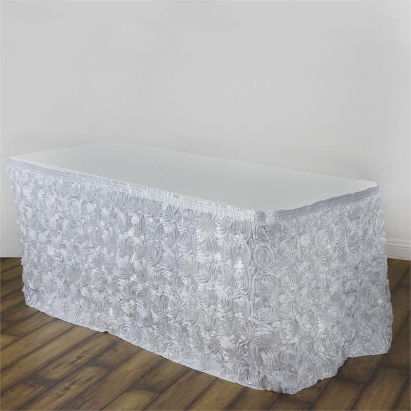 White Rosette 3D Satin Table Skirt 17ft
