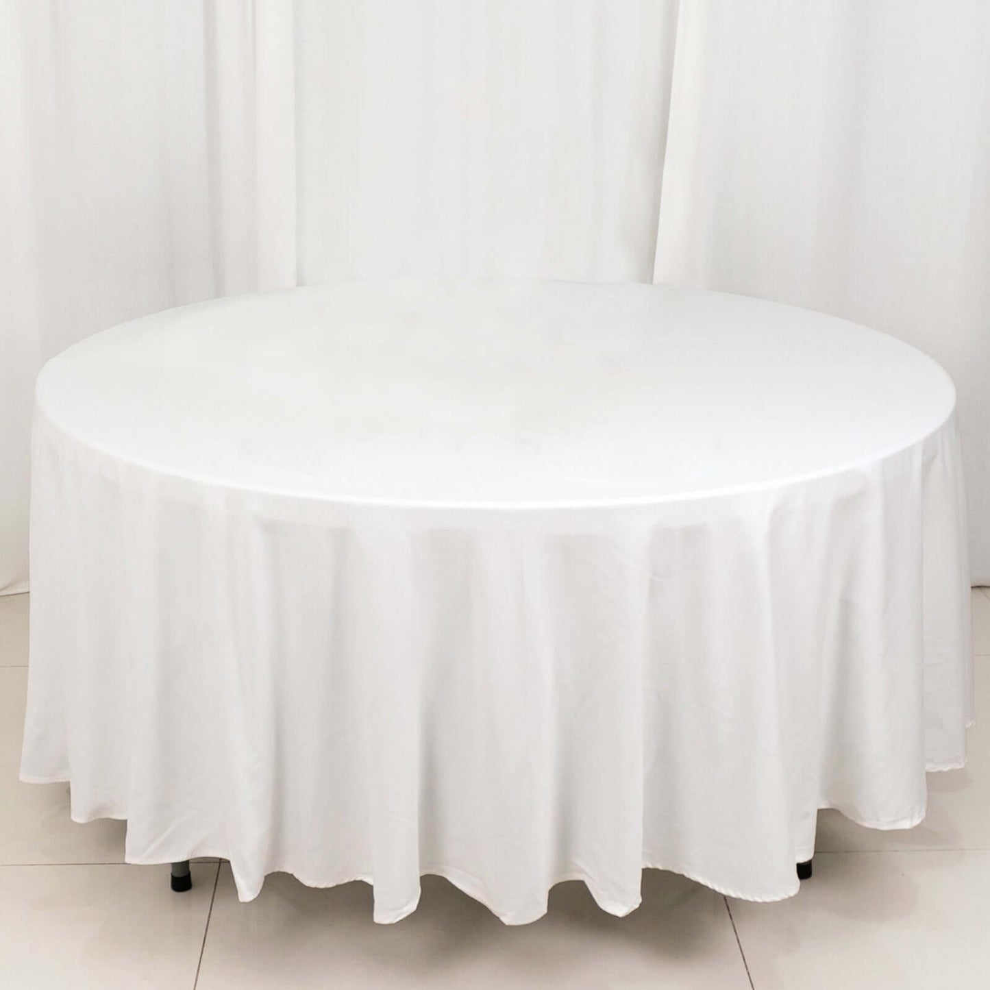 White Round 100% Cotton Linen Seamless Tablecloth 108"