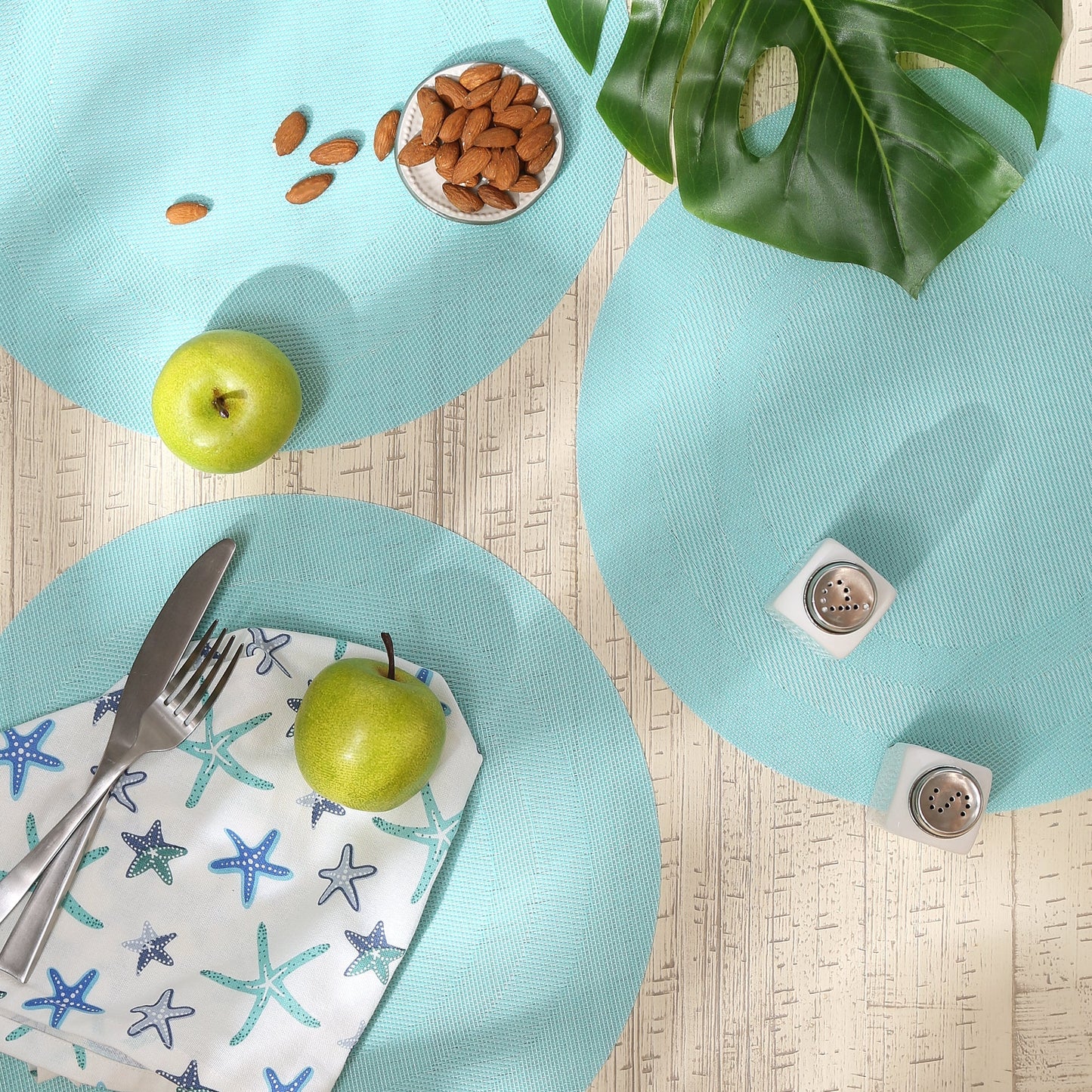 Aqua Round Double-frame Placemats, Set of 6