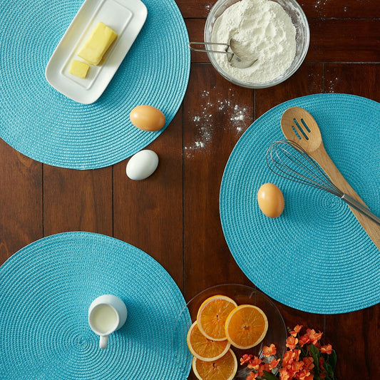 Aqua Round PP Woven Placemats, Set of 6