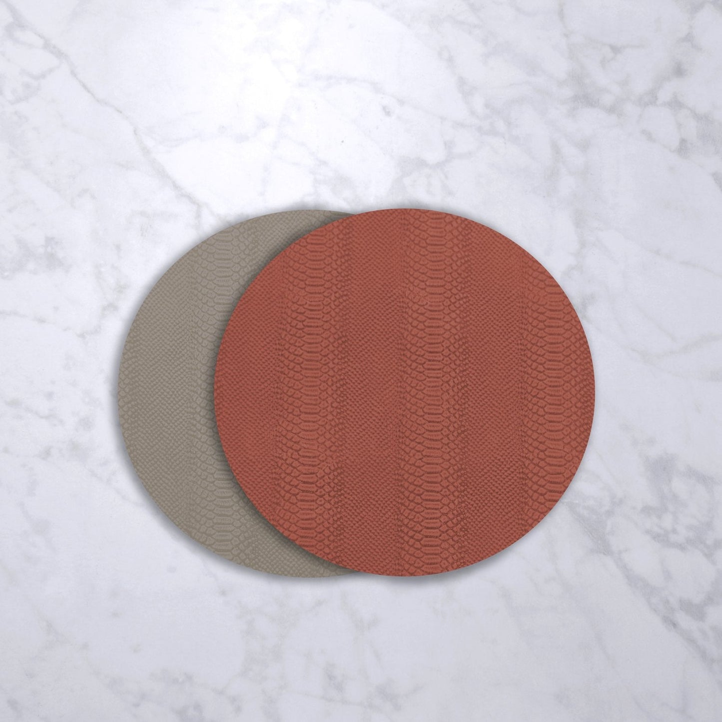 VIDA Croc Reversible Round Placemats | Set of 4 | Salmon & Taupe