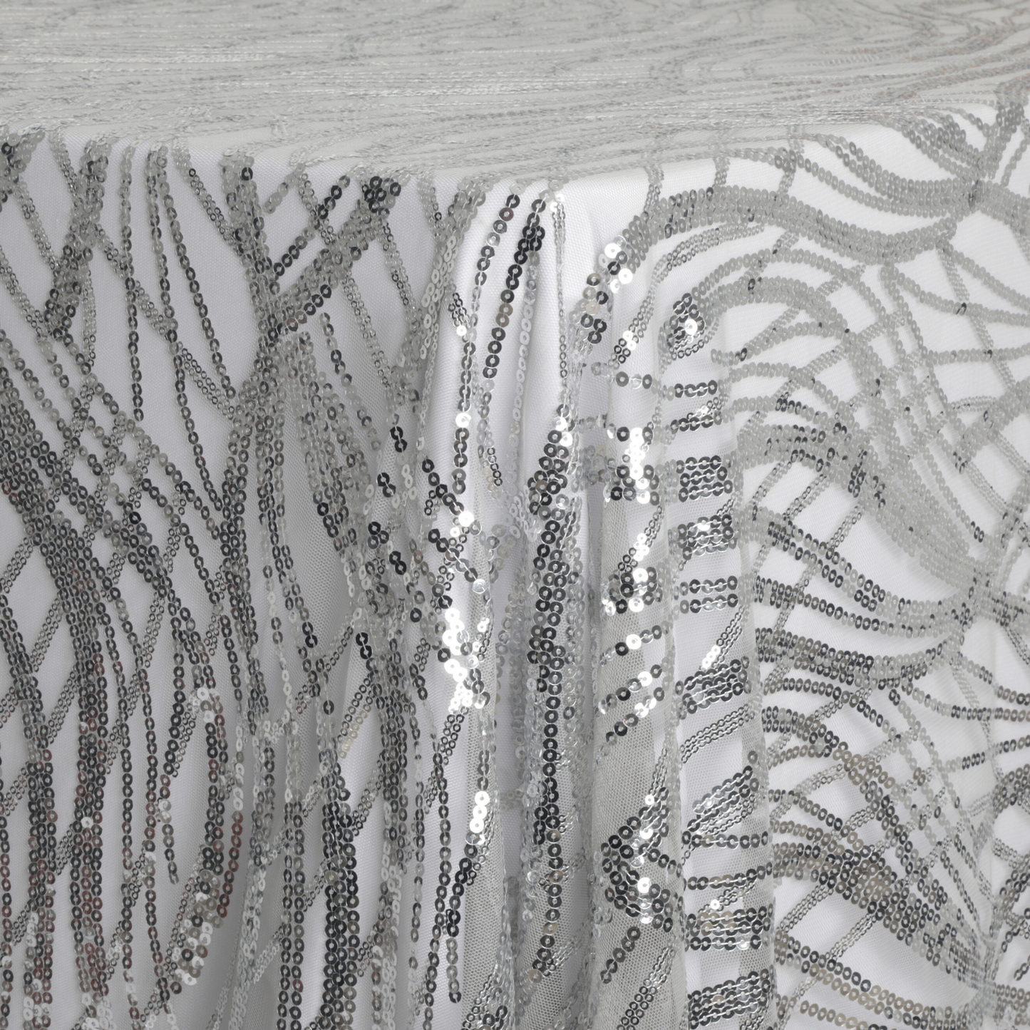 Wave Sequin Mesh Tablecloth  90"x132" Rectangular -  Silver