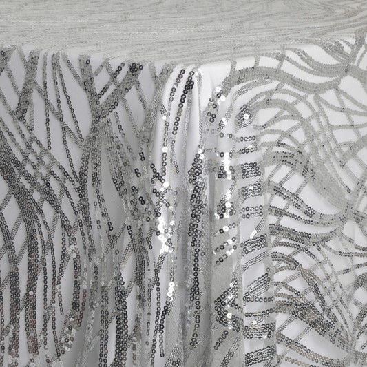 Wave Sequin Mesh Tablecloth  90"x132" Rectangular -  Silver
