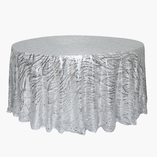 Wave Sequin Mesh Tablecloth 120" Round - Silver